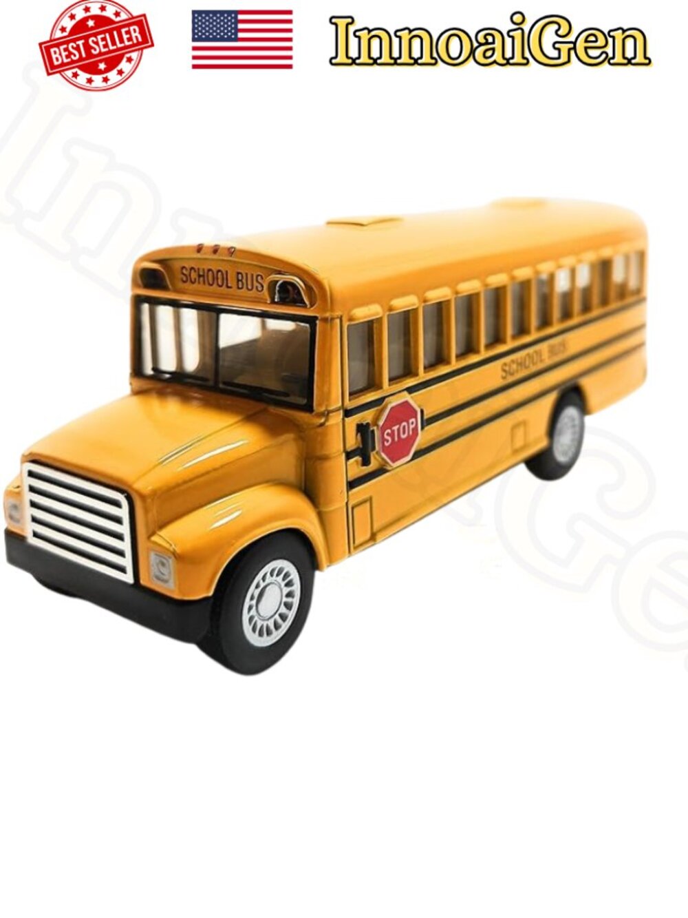 Classic Diecast Yellow School Bus Figurine Collectible Model Vehicle Decor EUC